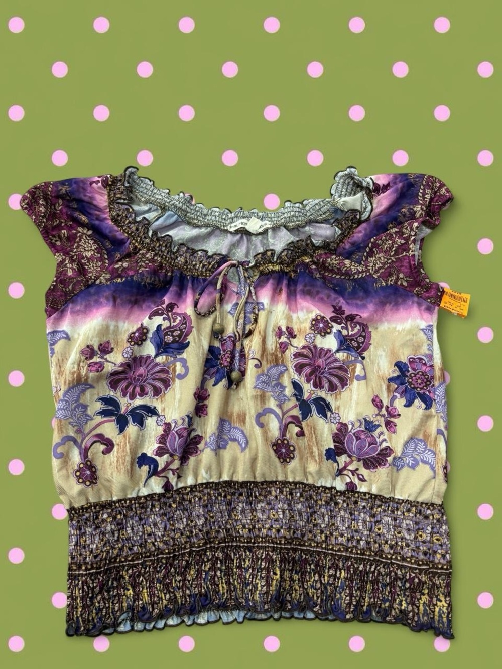 Almost Famous Purple Floral Smocked Peasant Blouse